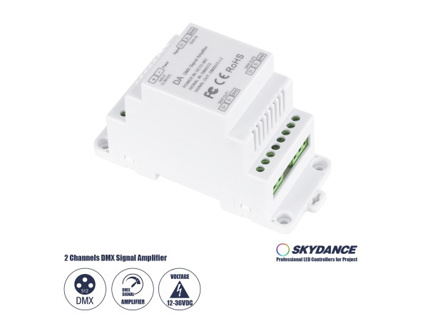 GloboStar® 73137 DA SKYDANCE DC DMX512 Signal Amplifier Din Rail Ράγας 2 Καναλιών DC 12-48V - IP20  Μ11.5 x Π5 x Υ6.5cm - 5 Χρόνια Εγγύηση