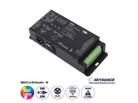GloboStar® 73141 DSA SKYDANCE DC RF 2.4Ghz DMX512 to SPI Decoder DC 5-24V - IP20 Π16.5 x Π7 x Υ3.7cm - 5 Χρόνια Εγγύηση