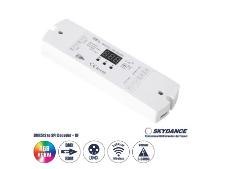 GloboStar® 73142 DS-L SKYDANCE DC RF 2.4Ghz DMX512 to SPI Decoder DC 5-24V - IP20  Μ17 x Π5 x Υ2.5cm - 5 Χρόνια Εγγύηση