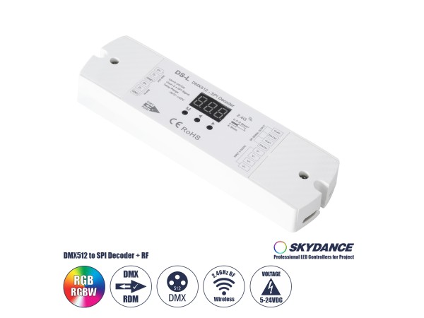 GloboStar® 73142 DS-L SKYDANCE DC RF 2.4Ghz DMX512 to SPI Decoder DC 5-24V - IP20  Μ17 x Π5 x Υ2.5cm - 5 Χρόνια Εγγύηση