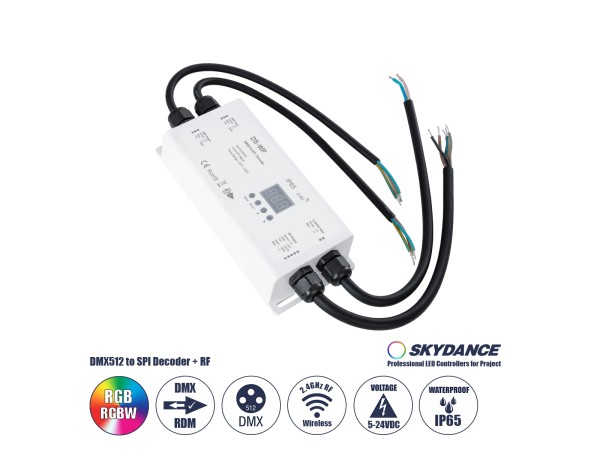 GloboStar® 73143 DS-WP SKYDANCE DC RF 2.4Ghz DMX512 to SPI Decoder DC 5-24V - Αδιάβροχο IP65 Μ17 x Π8 x Υ4cm - 5 Χρόνια Εγγύηση
