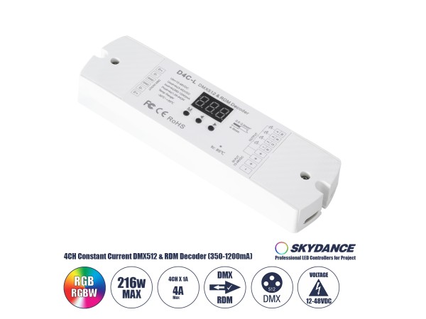 GloboStar® 73146 D4C-L SKYDANCE DC DMX512 Constant Current & RDM Decoder 4 Καναλιών DC 12-48V 4 x 1A 54W - Max 4A 216W - IP20 Μ17 x Π5 x Υ2.5cm - 5 Χρόνια Εγγύηση GloboStar® 73146 D4C-L SKYDANCE DC DMX512 Constant Current & RDM Decoder 4 Καναλιών DC 12-48V 4 x 1A 54W - Max 4A 216W - IP20 Μ17 x Π5 x Υ2.5cm - 5 Χρόνια Εγγύηση