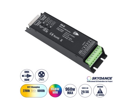 GloboStar® 73148 D5-E SKYDANCE DC DMX512 & RDM Decoder 5 Καναλιών DC 12-48V 5 x 4A 960W - Max 20.5A 960W - IP20 Μ17.5 x Π4.5 x Υ3.3cm - 5 Χρόνια Εγγύηση