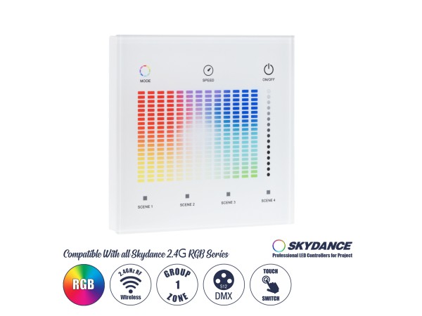 GloboStar® 73152 T13-S SKYDANCE Ασύρματο DMX512 Επιτοίχιο Χειριστήριο RF 2.4Ghz 1 Group για όλα τα SKYDANCE DMX512 Controller AC 100-240V Max 0.1A - IP20 Μ8.5 x Μ8.5 x Π8.5 x Υ3.5cm - 5 Χρόνια Εγγύηση