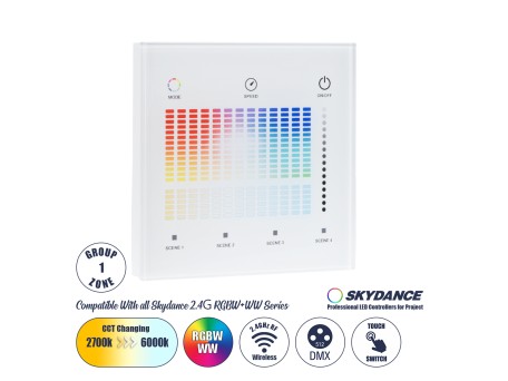 GloboStar® 73153 T15-S SKYDANCE Ασύρματο DMX512 Επιτοίχιο Χειριστήριο RF 2.4Ghz 1 Group για όλα τα SKYDANCE DMX512 Controller AC 100-240V Max 0.1A - IP20 Μ8.5 x Μ8.5 x Π8.5 x Υ3.5cm - 5 Χρόνια Εγγύηση