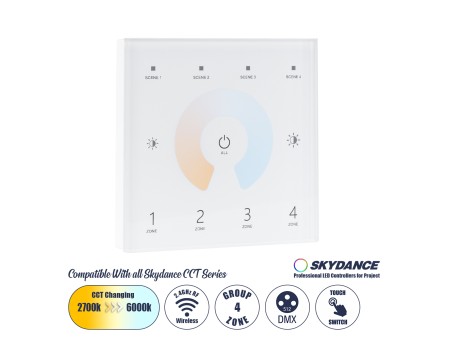 GloboStar® 73160 T12 SKYDANCE Ασύρματο DMX512 Επιτοίχιο Χειριστήριο RF 2.4Ghz 4 Group για όλα τα SKYDANCE DMX512 Controller AC 100-240V Max 0.1A - IP20  Μ8.5 x Π8.5 x Υ3.5cm - 5 Χρόνια Εγγύηση