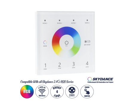 GloboStar® 73161 T13 SKYDANCE Ασύρματο DMX512 Επιτοίχιο Χειριστήριο RF 2.4Ghz 4 Group για όλα τα SKYDANCE DMX512 Controller AC 100-240V Max 0.1A - IP20  Μ8.5 x Π8.5 x Υ3.5cm - 5 Χρόνια Εγγύηση