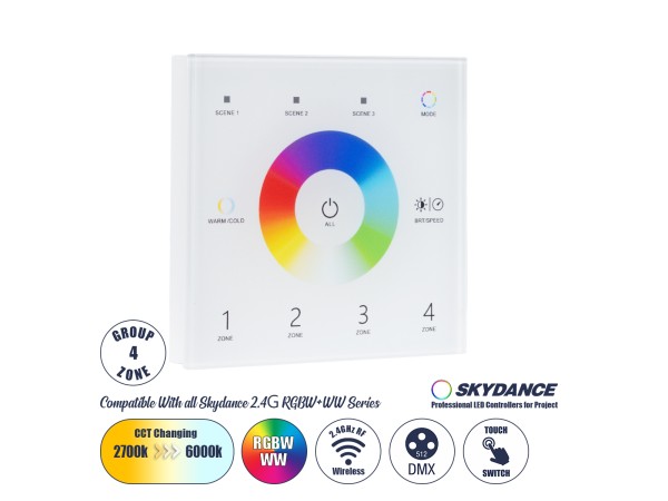 GloboStar® 73162 T15 SKYDANCE Ασύρματο DMX512 Επιτοίχιο Χειριστήριο RF 2.4Ghz 4 Group για όλα τα SKYDANCE DMX512 Controller AC 100-240V Max 0.1A - IP20 Μ8.5 x Μ8.5 x Π8.5 x Υ3.5cm - 5 Χρόνια Εγγύηση GloboStar® 73162 T15 SKYDANCE Ασύρματο DMX512 Επιτοίχιο Χειριστήριο RF 2.4Ghz 4 Group για όλα τα SKYDANCE DMX512 Controller AC 100-240V Max 0.1A - IP20 Μ8.5 x Μ8.5 x Π8.5 x Υ3.5cm - 5 Χρόνια Εγγύηση