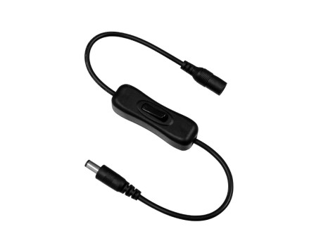 GLOBOSTAR® STRIPDC 73302 Ταχυσύνδεσμος DC Jack 5.5x2.1mm Θηλυκός σε Αρσενικό με Διακόπτη On/Off IP20 - Μαύρο - Μ35 x Π1.9 x Υ1.5cm