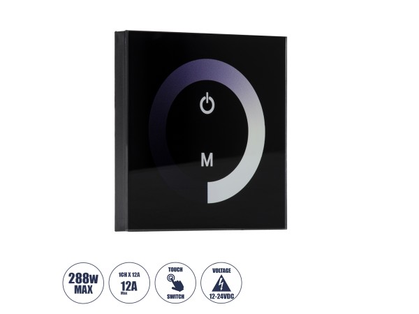 GLOBOSTAR® DIMTOUCH 73318 Dimmer Τοίχου με Touch Panel με 1 x 12A 288W Κανάλι DC 12-24V 12A 288W Max IP20 - Μ9 x Π9 x Υ3.5cm - 2 Χρόνια Εγγύηση