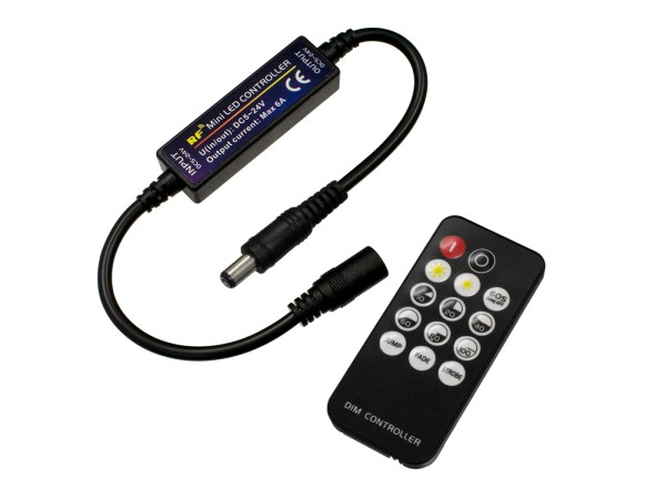 GLOBOSTAR® DIMMEROLI 73322 Σετ Dimmer με RF Ασύρματο Χειριστήριο με 1 x 6A 144W Κανάλι DC 12-24V 6A 144W Max IP20 - RF2.4Ghz - Μ31 x Π1.7 x Υ1.1cm - 2 Χρόνια Εγγύηση