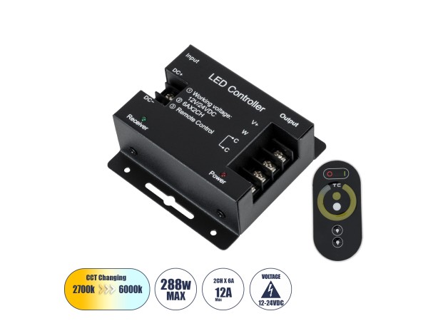 GLOBOSTAR® CCTCONTROLLER 73351 Σετ Dimmer / Controller με RF Ασύρματο Χειριστήριο με 2 x 6A 144W Κανάλια DC 12-24V 12A 288W Max IP20 - RF2.4Ghz SYNC - Μ8.3 x Π8.3 x Υ3.2cm - 2 Χρόνια Εγγύηση GLOBOSTAR® CCTCONTROLLER 73351 Σετ Dimmer / Controller με RF Ασύρματο Χειριστήριο με 2 x 6A 144W Κανάλια DC 12-24V 12A 288W Max IP20 - RF2.4Ghz SYNC - Μ8.3 x Π8.3 x Υ3.2cm - 2 Χρόνια Εγγύηση