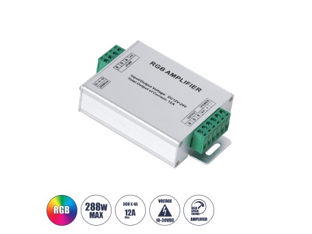 GloboStar® 73392 DC Power & Signal High Speed Amplifier Ενισχυτής Ισχύος & Σήματος Υψηλών Ταχυτήτων 3 Καναλιών DC 12-24V 3 x 4A 96W - Max 12A 288W - IP20 RGB Μ10.5 x Π6.5 x Υ2.5cm - 2 Years Warranty