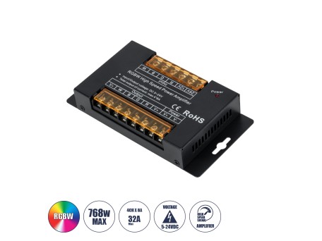 GLOBOSTAR® RGBWAMPLIFIER 73394 DC Ενισχυτής Ισχύος & Σήματος Υψηλής Ταχύτητας με 4 x 8A 192W Κανάλια DC 5-24V 32A 720W Max IP20 - Μ14.5 x Π7.5 x Υ2.5cm - 3 Χρόνια Εγγύηση