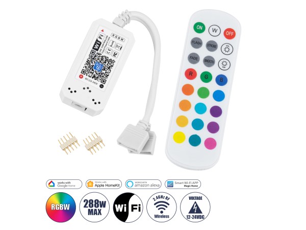 GloboStar® 73404 Ασύρματος Smart Home Wi-Fi LED RGBW Controller με 2 Εξόδους RGBW και Χειριστήριο 2.4Ghz RF DC 12V Max 144W - DC 24V Max 288W
