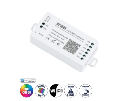 GLOBOSTAR® SP108E 73409 WiFi 2.4G Ψηφιακός Pixel Addressable Controller DC 5-12-24V IP20 - WiFi 2.4G - SPI/TTL Protocol 2048 IC - Μ8.1 x Π4.3 x Υ2.1cm - 2 Χρόνια Εγγύηση