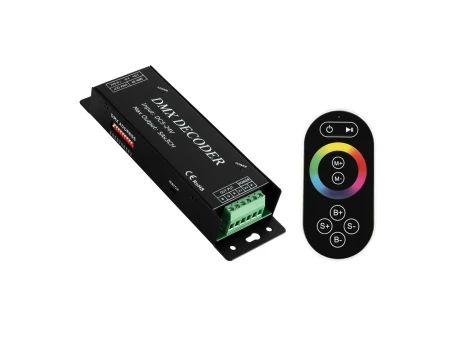 GLOBOSTAR® RGBCONTROLLER 73412 DMX Dimmer / Controller με RF Ασύρματο Χειριστήριο με 3 x 15A 75W Κανάλια DC 5-24V 15A 360W Max IP20 - DMX512 & RF2.4Ghz - Μ17.5 x Π3 x Υ3.5cm - 1 Χρόνος Εγγύηση