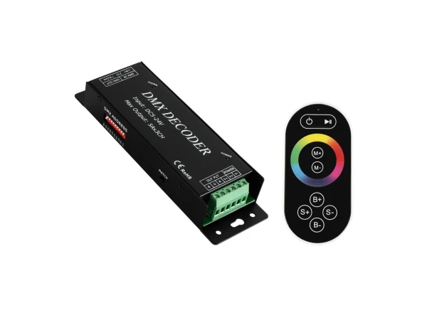 GLOBOSTAR® RGBCONTROLLER 73412 DMX Dimmer / Controller με RF Ασύρματο Χειριστήριο με 3 x 15A 75W Κανάλια DC 5-24V 15A 360W Max IP20 - DMX512 & RF2.4Ghz - Μ26.9 x Π9.6 x Υ4cm - 1 Χρόνος Εγγύηση