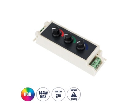 GloboStar® 73419 DC RGB Dimmer Controller 3 Καναλιών DC 12V 3 x 9A 144W - Max 27A 144W - IP20 Μ13 x Π4 x Υ4.5cm - 3 Χρόνια Εγγύηση