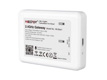 GloboStar® 73423 WL-Box1 Mi-BOXER Smart Bridge Gateway RF 2.4GHz to WiFi IEEE 802.11b/g/n DC 5V 500mA - IP20 - Μ9 x Π6.6 x Υ15cm - 5 Years Warranty