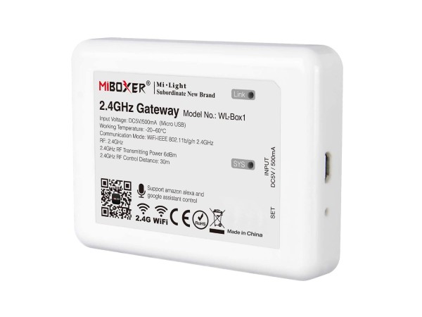 GloboStar® 73423 WL-Box1 Mi-BOXER Smart Bridge Gateway RF 2.4GHz to WiFi IEEE 802.11b/g/n DC 5V 500mA - IP20 - Μ9 x Π6.6 x Υ15cm - 5 Years Warranty