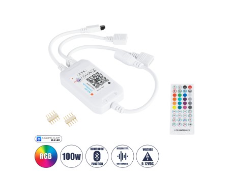 GloboStar® 73431 Ασύρματος Bluetooth LED RGB & Music Controller Sound Activated με Χειριστήριο IR & 2 Εξόδους RGB DC 5-12V Max 100W