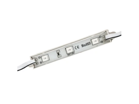 GLOBOSTAR® MODULARI 73703 Module LED 0.8W 64lm 120° DC 12V Αδιάβροχο IP65 3 x SMD5050 Chip Κόκκινο Dimmable - Μ8.6 x Π1.2 x Υ0.5cm - Πακέτο 20 Τεμαχίων - 3 Χρόνια Εγγύηση
