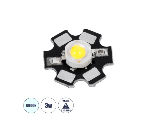 GloboStar® 73741 High Power Star LED - Υψηλής Ισχύος Star LED 3W DC 3.2V Ψυχρό Λευκό 6000K Φ2 x Υ0.6cm - 2 Χρόνια Εγγύηση GloboStar® 73741 High Power Star LED - Υψηλής Ισχύος Star LED 3W DC 3.2V Ψυχρό Λευκό 6000K Φ2 x Υ0.6cm - 2 Χρόνια Εγγύηση