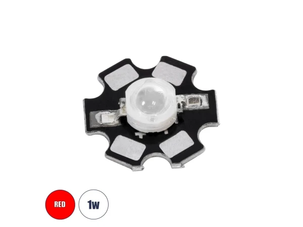 GLOBOSTAR® STARCHIP 73746 High Power Star LED 1W 40-50lm 180° DC 2.2-2.6V 300-350mA IP20 Κόκκινο Dimmable - Sanan Chip - Μ2 x Π2 x Υ0.6cm - 2 Χρόνια Εγγύηση
