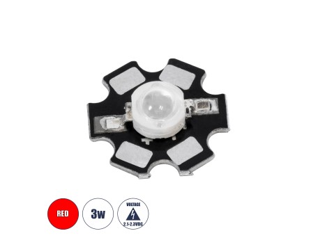 GloboStar® 73747 High Power Star LED - Υψηλής Ισχύος Star LED 3W DC 3.2V Κόκκινο Φ2 x Υ0.6cm - 2 Χρόνια Εγγύηση