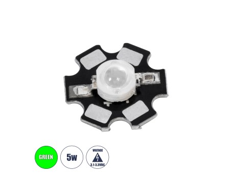 GloboStar® 73751 High Power Star LED - Υψηλής Ισχύος Star LED 5W DC 3.2V Πράσινο Φ2 x Υ0.6cm - 2 Χρόνια Εγγύηση