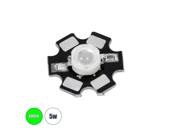 GLOBOSTAR® STARCHIP 73751 High Power Star LED 5W 200-250lm 180° DC 3.2-3.4V 700-1000mA IP20 Πράσινο Dimmable - Sanan Chip - Μ2 x Π2 x Υ0.6cm - 2 Χρόνια Εγγύηση