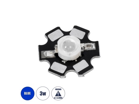 GloboStar® 73753 High Power Star LED - Υψηλής Ισχύος Star LED 3W DC 3.2V Μπλε Φ2 x Υ0.6cm - 2 Χρόνια Εγγύηση