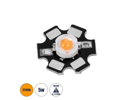 GloboStar® 73757 High Power Star LED - Υψηλής Ισχύος Star LED 5W DC 3.2V Ultra Θερμό Λευκό 2200K Φ2 x Υ0.6cm - 2 Χρόνια Εγγύηση
