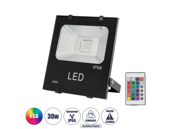 GLOBOSTAR® RGBFLOOD 75601 Προβολέας με IR Ασύρματο Χειριστήριο LED 30W 1950lm 120° AC 220-240V Αδιάβροχο IP66 Πολύχρωμο RGB Dimmable - Μαύρο Ματ - Μ17 x Π4.5 x Υ20cm - 2 Χρόνια Εγγύηση GLOBOSTAR® RGBFLOOD 75601 Προβολέας με IR Ασύρματο Χειριστήριο LED 30W 1950lm 120° AC 220-240V Αδιάβροχο IP66 Πολύχρωμο RGB Dimmable - Μαύρο Ματ - Μ17 x Π4.5 x Υ20cm - 2 Χρόνια Εγγύηση