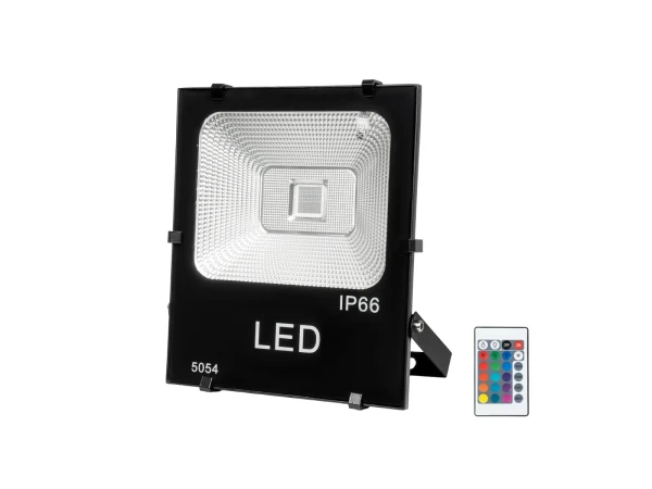 GLOBOSTAR® RGBFLOOD 75602 Προβολέας με IR Ασύρματο Χειριστήριο LED 50W 3250lm 120° AC 220-240V Αδιάβροχο IP66 Πολύχρωμο RGB Dimmable - COB Chip - Μαύρο Ματ - Μ22 x Π5.5 x Υ28cm - 2 Χρόνια Εγγύηση