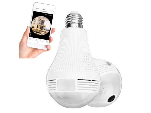 GloboStar® 76073 WIFI 2.4G IP CAMERA 2.0MP 1080P - Έξυπνη Κρυφή IP Κάμερα WiFi 1080P Fish Eye 360° 3W LED σε Σχήμα Λάμπας με Ντουί και Βάση E27 Smart Home