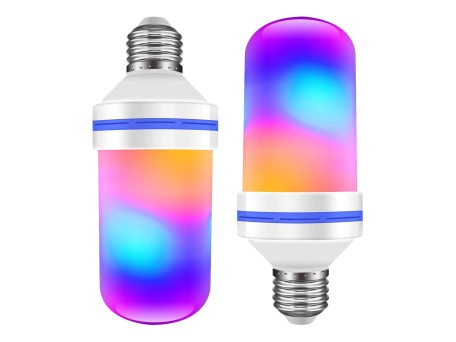 GLOBOSTAR® TUBULAR 76076 Λάμπα E27 LED 9W 350lm 260° AC 220-240V IP20 Πολύχρωμο RGB με 4 Λειτουργίες Εφέ Φλόγας & Αναστροφή - Λευκό Γαλακτερό - Μ6 x Π6 x Υ15cm - 2 Χρόνια Εγγύηση