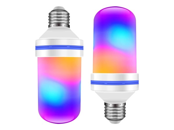 GLOBOSTAR® TUBULAR 76076 Λάμπα E27 LED 9W 350lm 260° AC 220-240V IP20 Πολύχρωμο RGB με 4 Λειτουργίες Εφέ Φλόγας & Αναστροφή - Λευκό Γαλακτερό - Μ6 x Π6 x Υ15cm - 2 Χρόνια Εγγύηση