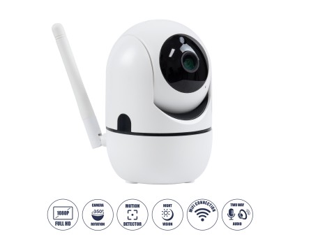 GloboStar® 76078 Table Camera WiFi HD 1080P 3MP 350° Two Way Audio & Motion Detection - Night Vision - Επιτραπέζια Κάμερα WiFi HD 1080P 350° Διπλή Κατέυθυνση Ομιλίας με Ανιχνευτή Κίνησης - Following Face Auto Tracking - Λευκό