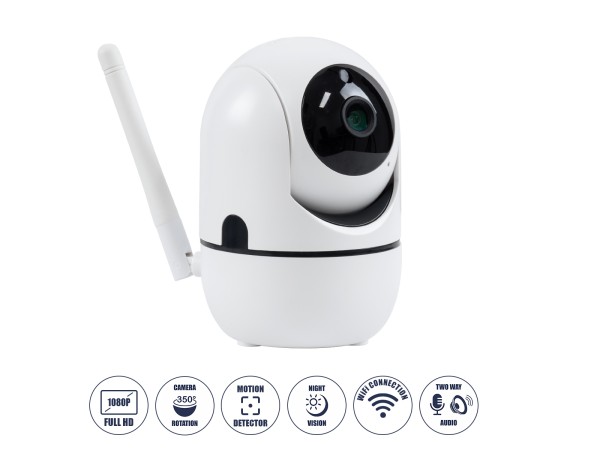 GloboStar® 76078 Table Camera WiFi HD 1080P 3MP 350° Two Way Audio & Motion Detection - Night Vision - Επιτραπέζια Κάμερα WiFi HD 1080P 350° Διπλή Κατέυθυνση Ομιλίας με Ανιχνευτή Κίνησης - Following Face Auto Tracking - Λευκό