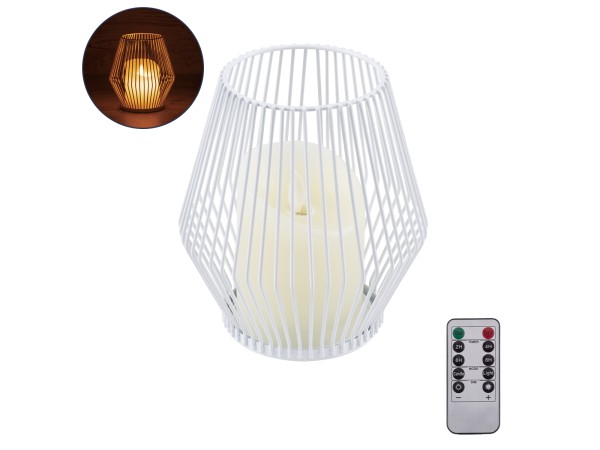 GloboStar® CANDLE 76488 Διακοσμητικό Realistic Κερί με LED Εφέ Κινούμενης Φλόγας - Μπαταρίας 2 x AA (Δεν Συμπεριλαμβάνονται) & Ασύρματο Χειριστήριο IR Θερμό Λευκό 2700K Dimmable Λευκό Φ14 x Υ16cm