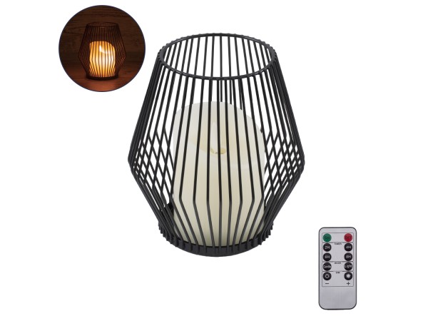 GloboStar® CANDLE 76493 Διακοσμητικό Realistic Κερί με LED Εφέ Κινούμενης Φλόγας - Μπαταρίας 2 x AA (Δεν Συμπεριλαμβάνονται) & Ασύρματο Χειριστήριο IR Θερμό Λευκό 2700K Dimmable Μαύρο Φ14 x Υ16cm