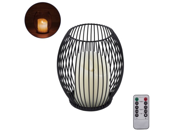 GloboStar® CANDLE 76495 Διακοσμητικό Realistic Κερί με LED Εφέ Κινούμενης Φλόγας - Μπαταρίας 2 x AA (Δεν Συμπεριλαμβάνονται) & Ασύρματο Χειριστήριο IR Θερμό Λευκό 2700K Dimmable Μαύρο Φ14 x Υ16cm