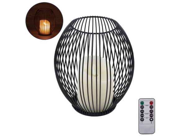 GloboStar® CADLE 76496 Διακοσμητικό Realistic Κερί με LED Εφέ Κινούμενης Φλόγας - Μπαταρίας 2 x AA (Δεν Συμπεριλαμβάνονται) & Ασύρματο Χειριστήριο IR Θερμό Λευκό 2700K Dimmable Μαύρο Φ16 x Υ18cm