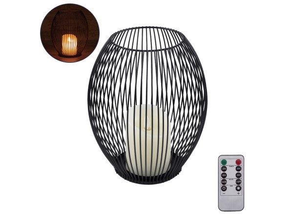 GloboStar® CANDLE 76497 Διακοσμητικό Realistic Κερί με LED Εφέ Κινούμενης Φλόγας - Μπαταρίας 2 x AA (Δεν Συμπεριλαμβάνονται) & Ασύρματο Χειριστήριο IR Θερμό Λευκό 2700K Dimmable Μαύρο Φ19 x Υ24cm
