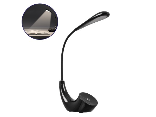 GLOBOSTAR® TEBLARO 76501 Μοντέρνο Επιτραπέζιο Φωτιστικό Γραφείου LED 2.8W 550lm 90° DC 5V με USB-C με Επαναφορτιζόμενη Μπαταρία Li-ion 3.7V 1x18650 1800mAh IP20 Φυσικό Λευκό 4500K - Sanan SMD Chip - Μαύρο - Μ15.5 x Π7.5 x Υ44.5cm - 2 Χρόνια Εγγύηση