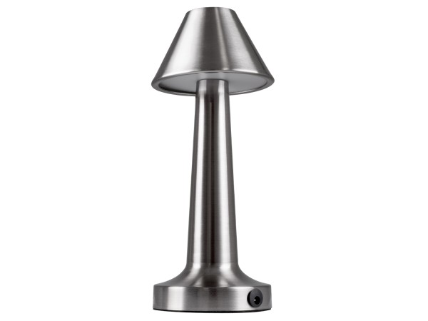 GloboStar® MOLLY 76516 Επαναφορτιζόμενο Επιτραπέζιο Φωτιστικό Πορτατίφ LED 1.5W 105lm 120° DC 5V IP44 Θερμό Λευκό 2700K Dimmable Ασημί Αλουμίνιο - Μ10 x Π10 x Υ23cm - 2 Xρόνια Εγγύηση