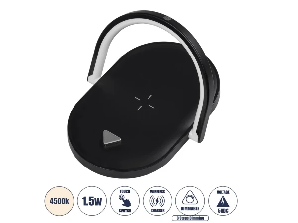 GloboStar® ECLIPSE 76558 Επιτραπέζιο Φωτιστικό Πορτατίφ LED 1.5W 1200lm 180° AC 220-240V IP20 Φυσικό Λευκό 4500K Dimmable Μαύρο Πλαστικό - Μ17 x Π13 x Υ10cm - 2 Xρόνια Εγγύηση