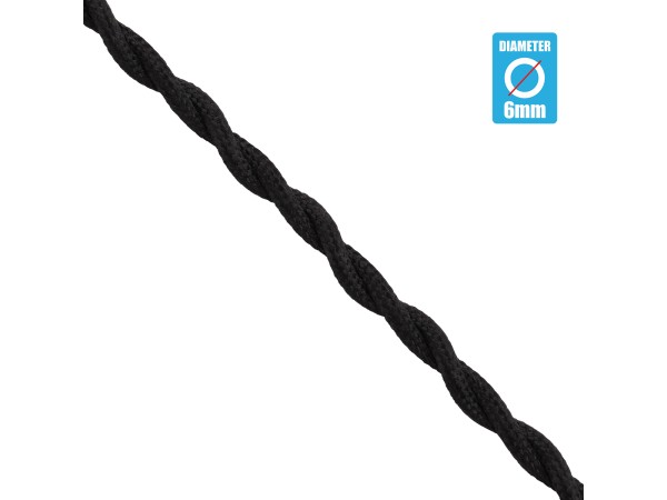 GloboStar® 77620 Πλεκτό Υφασμάτινο Καλώδιο 1m 2 x 0.75mm² Μαύρο